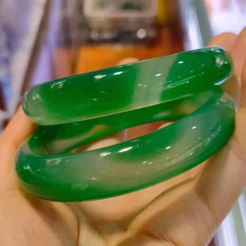 100%Class A Natural Chalcedony Ice green bracelets women handcarved jade bangle jewelry jadeite bangles Real agate gift bracelet