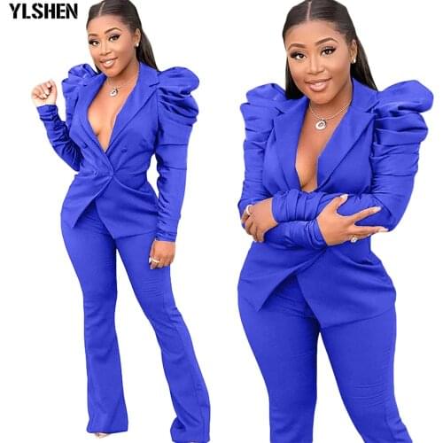 5Colors African Women Sets Long Sleeve Blazer Jacket Pants Suit Office Lady Elegant 2 Piece Set Business Outfits Africa Clothing