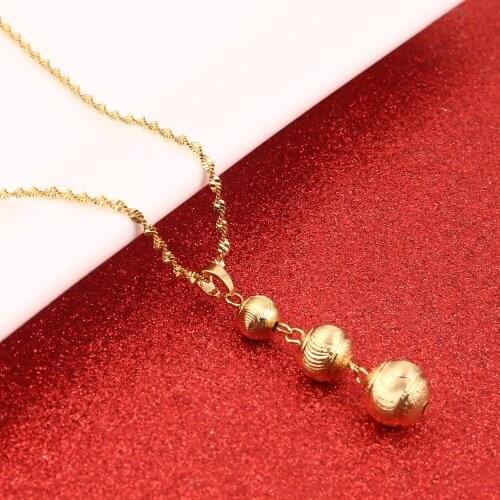 Gold Color Frosted Beads Necklace for Women Girls Jewelry Round Ball Pendant Jewellery Gifts