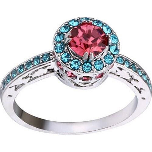 1@# Hot New Ring Round Color Red Trendy Engagement Claws Design Rings Women Zircon Cubic Elegant Rings Female Wedding Jewerly