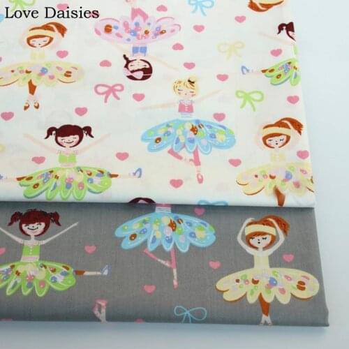 100% Cotton Twill Cute Cartoon WHITE GRAY Ballet Dancing Girl Bowknot Heart Fabrics for Bedding Apparel Dress Patchwork Decor