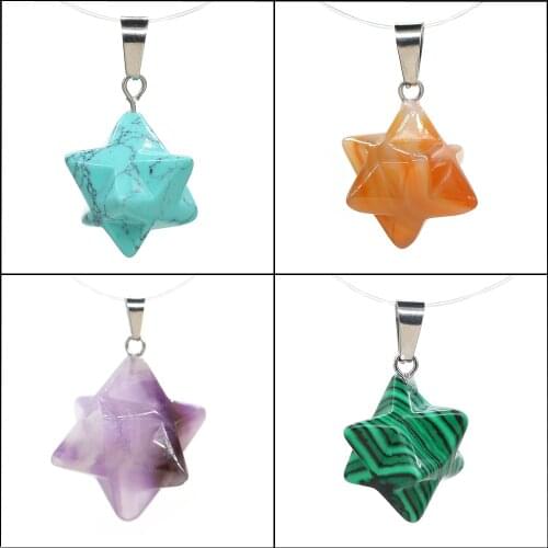 2Pcs 3D Stereo Star Shape Pendant Natural Gem Stone Crystal Agates Malachite Charms Handmade DIY Necklace Earring Jewelry Making