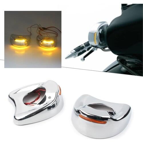 2PCS Motorbike Chrome Fairing Mount Side Mirror LED Cover Shell w/ Amber Light for Harley Touring Electra Glide 1996-2013