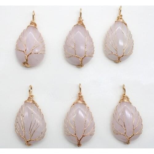 Natural quartz crystal stone tree of life handmade wire wrapped drop Pendants for DIY necklace jewelry making key pendant