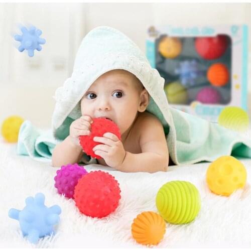 6Pcs Sensory Touch Multiple Textured Baby toys Balls Rattle with BB Sound soft senses tactile senses toy Bath toy Teethers