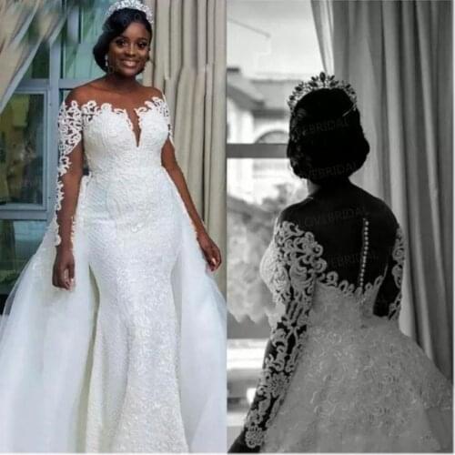 African Nigerian Mermaid Wedding Dresses Off Shoulder Lace Sequined Satin Evening Prom Gowns Arabic Wedding Dress Custom
