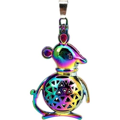 C121 5pcs/lot Rainbow Color Mouse Magnet Bead Pearl Cage Locket Pendant Pearl Locket Fairytale Party