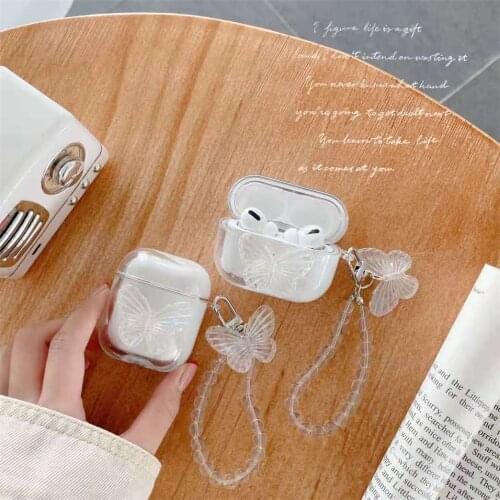 3D butterfly Earphone case for airpods pro 2 transparent Protective cover Dynamic Quicksand Cases Charging Box with Hooks Strap