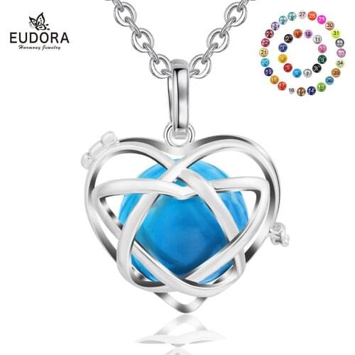 EUDORA 20mm harmony bola Necklace Harmony Ball Heart Design Locket Cage Pendant 20mm Colorful Chime Mexican Bola Jewelry K223N20