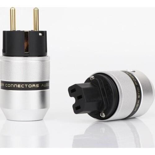EU Version Hi End Audio Aluminum Gold Plated Schuko Power Plug Connector+IEC Female Plug