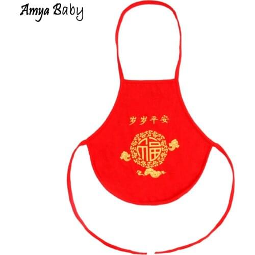 100% Cotton Baby Apron Chinese Style Red Color Letter Print Newborn Baby Burp Cloth Unisex Boys Girls Infant Accessories