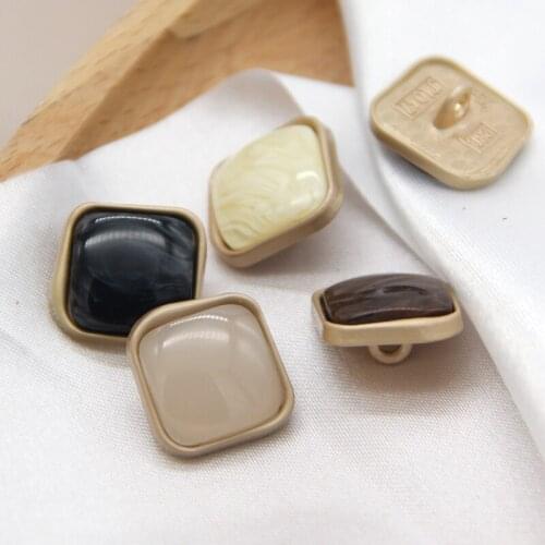 HENGC 6pcs Suqare Light Gold Metal Coat Jacket Buttons For Clothing Sweaters Suit Jelly Decorations Sewing Accessories Wholesale