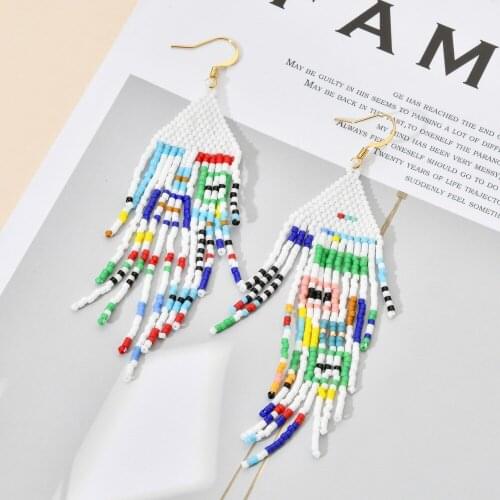 Miyuki Rice Beads Hand-made Long Tassel Personality Hypoallergenic Earrings Female Bohemian Retro Ethnic Jewelry Earring
