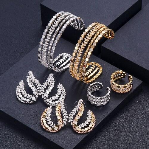 Janekelly 3pcs Bridal Zirconia Full Jewelry Sets For Women Party, Luxury Dubai Nigeria CZ Crystal Wedding necklace sets