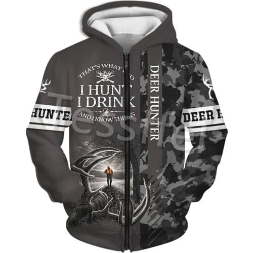 Tessffel Camouflage Hunting Deer Hunter Animal 3D Printed Winter Fashion Men and Women Warm Fleece Jacket Zipper Hoodie Style-2
