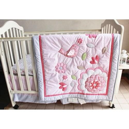 7PCS embroidery protetor de berço baby bedding set Crib Bedding Set (4bumper+duvet+bed cover+bed skirt)