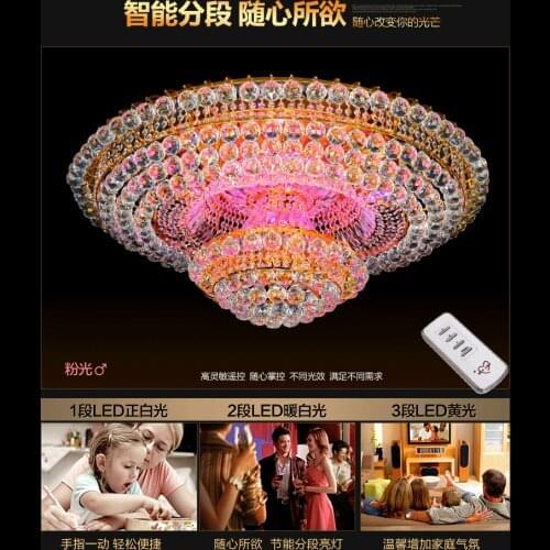 Include bulbs Luxurious K9 Crystal remote control LED Absorb Dome Ceiling Light Living Room villa LED Ceiling Lamp 80/100CM
