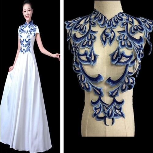 1set Embroidery flower sew on patch applique for wedding/evening dress clothing decoration sewing on patches for clothing