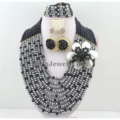Charming Nigerian Wedding African Beads Bridal Jewelry Set Crystal Beads Jewelry Set Handmade Natural Shell Flower W11912