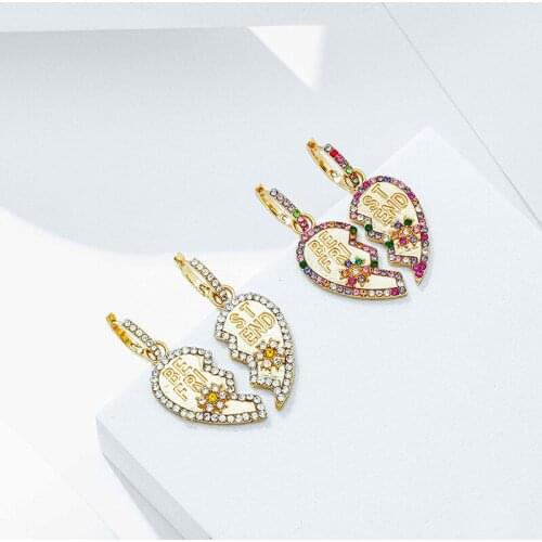 Origin Summer Statement Broken Heart Dangle Earring for Women Multicolor Shining Rhinestone Letter Metallic Earring Jewellery