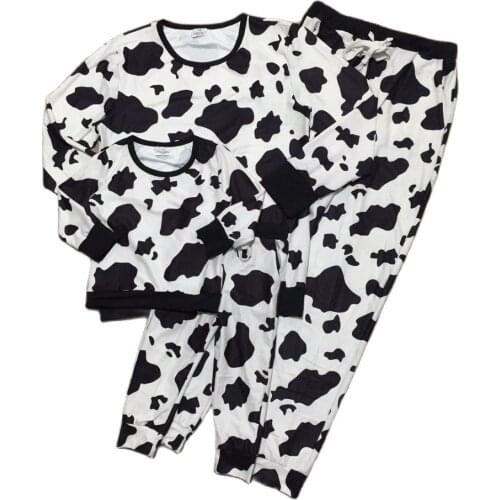 GirlyMax Fall Winter Mommy Me Cow Loungewear Woman Girl Black White Set