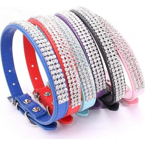 Bling Rhinestone Dog Cat Collars Leather Pet Puppy Kitten Collar Walk Leash Lead For Small Medium Dogs Cats Chihuahua Pug Yorkie