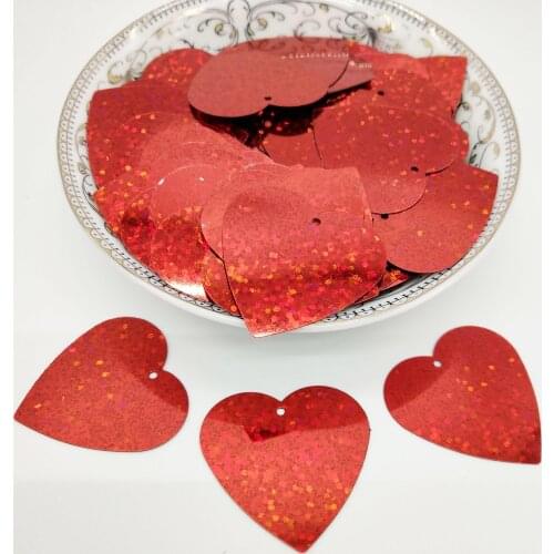 50g 32mm Flat Heart Sequins For Crafts Sewing Accessories Confetti Spangles Paillette Hologram Laser Red With 1 Hole