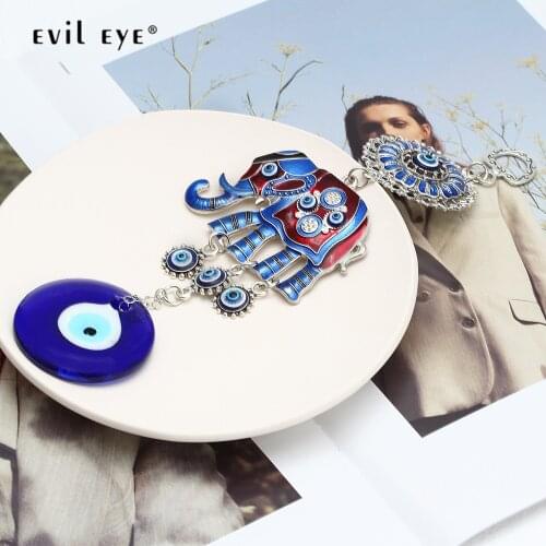 EVIL EYE Alloy Elephant Glass Blue Turkish Evil Eye Pendant Tassel Wall Hanging Deorations for Home Living Room Car BE230