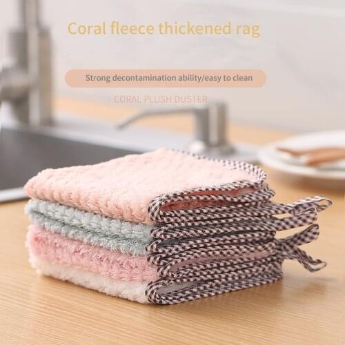 Hangable coral fleece hand towels Home Washing Kitchen Cleaning Towel Nonstick Oil Wiping non-linting Super absorbent Rags