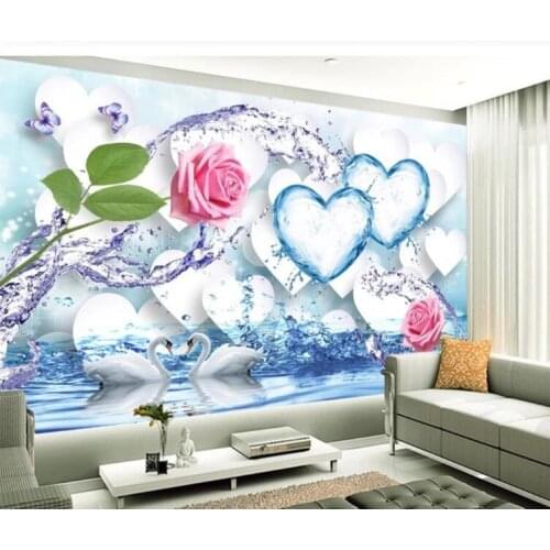 Custom Photo Wallpaper 3D Fresh water splash rose ice heart romance Modern Simple Romantic Living Room Bedroom Wall Mural Pape