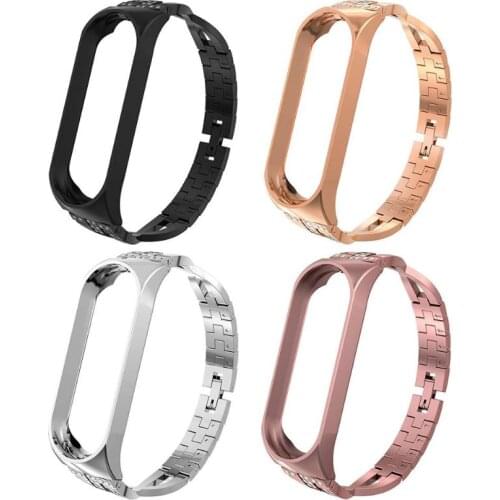 Portable Stainless Steel Diamond Wristband Watch Strap+Frame for Xiaomi Miband 4 Set in Drill Drop Shipping