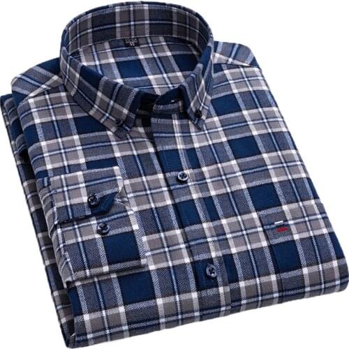 Aoliwen Brand Men Shirt Plaid 100%cotton Shirt Men Dress Formal Long Sleeve Casual Slim Fit Business Designer High Quality shirt
