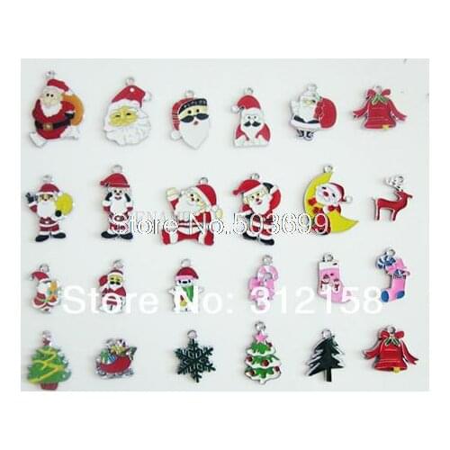 S42! Wholesale 100Pcs/Lots DIY Alloy Enamel mixed Christmas Series Charms Metal Charms bead