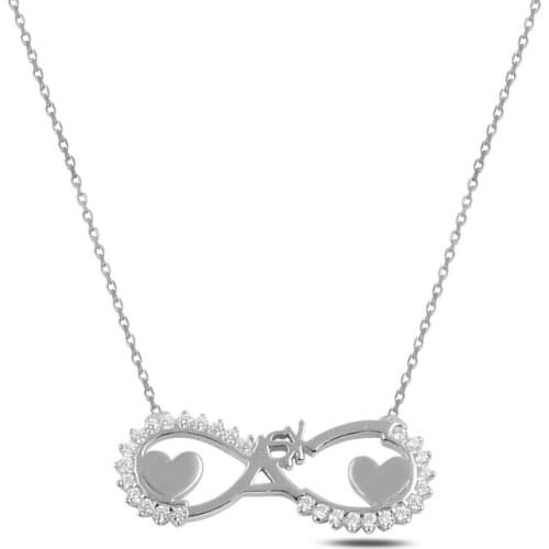 Silver 925 Sterling Heart Infinity & Love Zircon Necklace