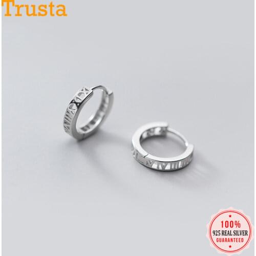 Trustdavis Pure 925 Sterling Silver Hoop Earring Roman Numerals Ear Cuff Clip on S925 Earrings For Women Girl Teen Jewelry G4647