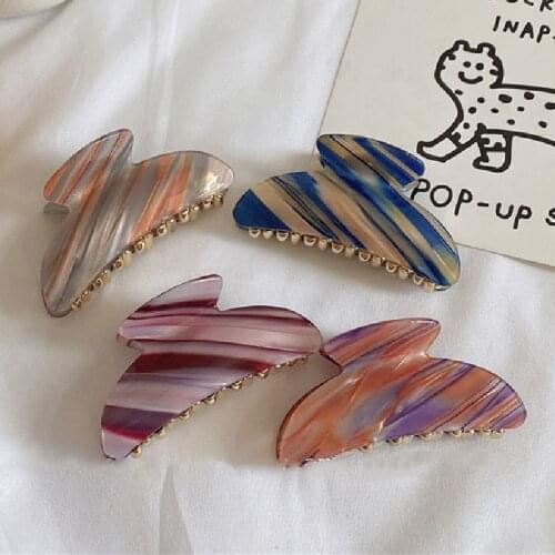 Korea Retro Colorful Twill Acetate Hair Clips Grab Hairpin 2021 Girls INS Style Metal Hair Claws For Women Bath Hair Accessories