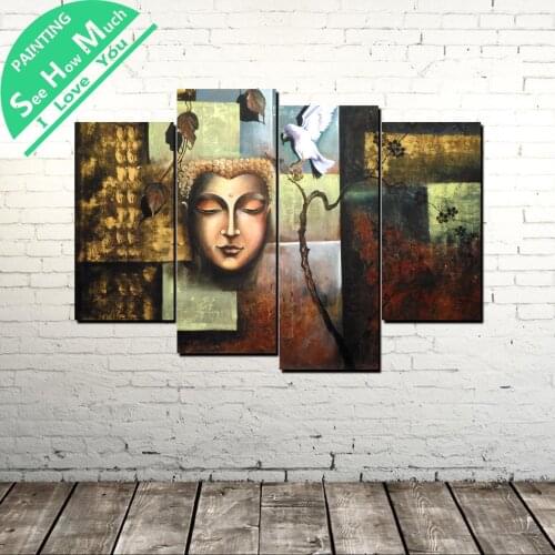 4 Piece Buddha Image Modern Wall Pictures for Bedroom Print Canvas Painting Living Room Decoration Decor Home Dec
