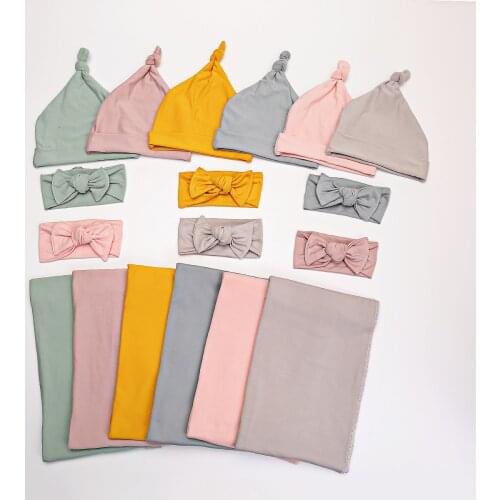 Super Soft Newborn Safety Blanket 3 Pcs Bowknot Hairband Hat Swaddle Wrap Set Photography Props Comforter Infant Swaddle