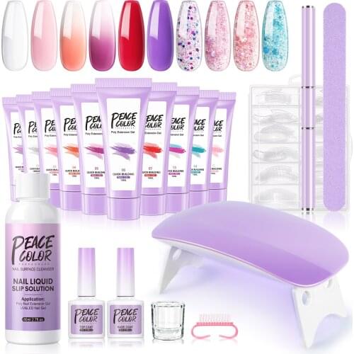 Peacecolor UV Poly Nail Gel Extension Nail Kit Soak Off Fast Building Gel All For Manicure Set For Nail Art Design Nail Tool Kit