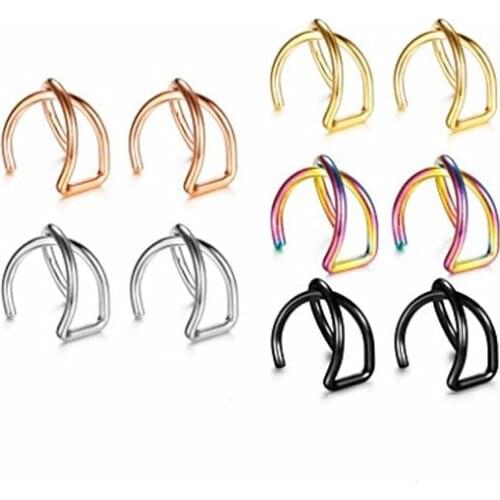 Ear buckle without ear holes stainless steel hypoallergenic cartilage earring u shaped double ring crossed ear clip ear ring