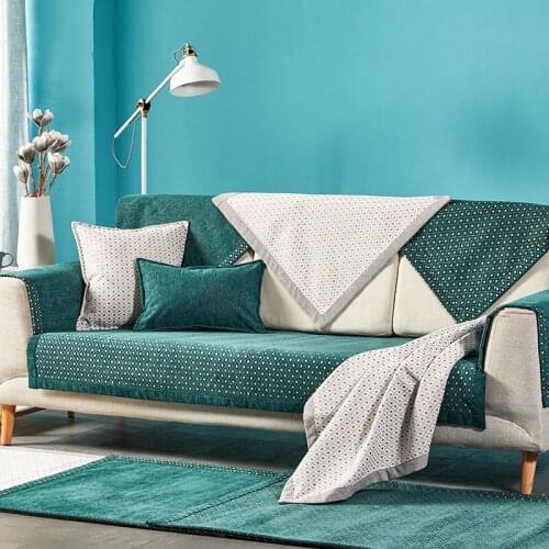 Green Theme Chenille Sofa Covers Decorative Throw Pillow Cases Slip Resistant Slipcover Seat European Style Couch Cover Towels