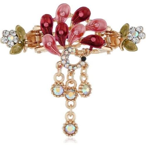 Morkopela Vintage Enamel Peacock Crystal Hairpin Jewelry Rhinestone Hair Clip Jewelry Women Hair Accessories