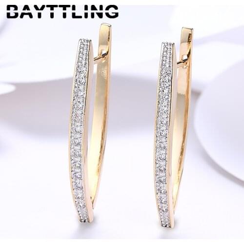 BAYTTLING 925 Sterling Silver 37MM Gold/Silver/Rose Gold AAA Zircon V Hoop Earrings For Women Luxury Wedding Party Jewelry Gift