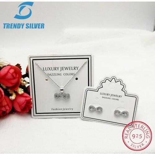 925 sterling silver jewellry sets for woman women necklace and stub earring pendant infinity eight zirconia CZ free shipping