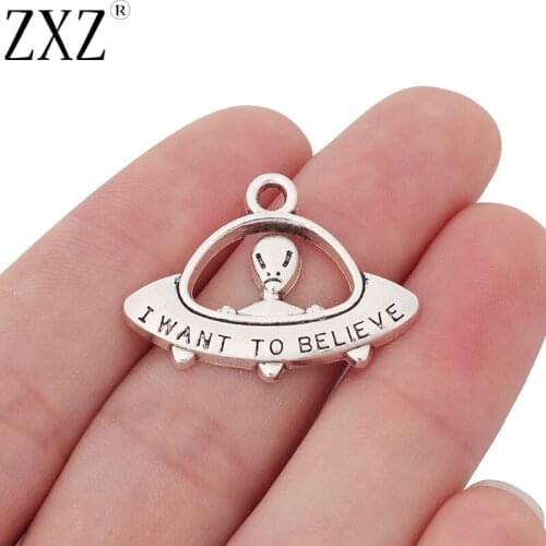 ZXZ 10pcs UFO Alien Charms Pendants Beads for Necklace Jewelry Making Findings 31x23mm