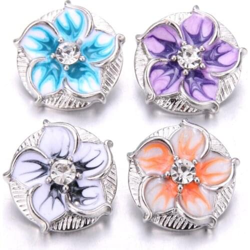 10pcs/lot New Snap Jewelry Colorful Oil Painting Crystal Flower 20mm 18MM Metal Snap Buttons for Snap Bracelets for Women