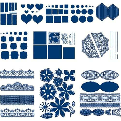 3D Flowers Pleated Lace Circle Square Heart Rectangle 2021 Arrival New Metal Cutting Dies Template DIY Greeting Card Handmade