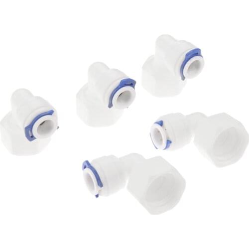 5Pcs Female Elbow Connector RO Water Fitting Pipe Quick Osmose Reversa Aquario Connector 1/4" 3/8" OD Hose x 1/4" 1/2" 1/8" BSP