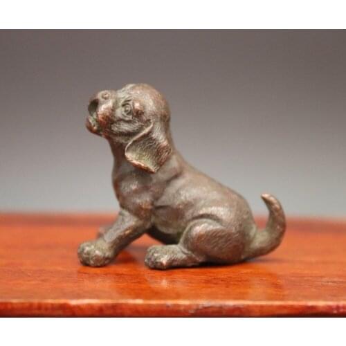 5 CM Chinese Pure red Copper Family Animal pup Pet Dog whippet terrier sculpture