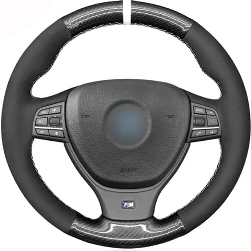Black Suede Carbon Fiber Car Steering Wheel Cover For BMW 5 Series 520i 528i F10 F11 F07 2009-2017 M5 F10 F12 F13 F06 F01 F02